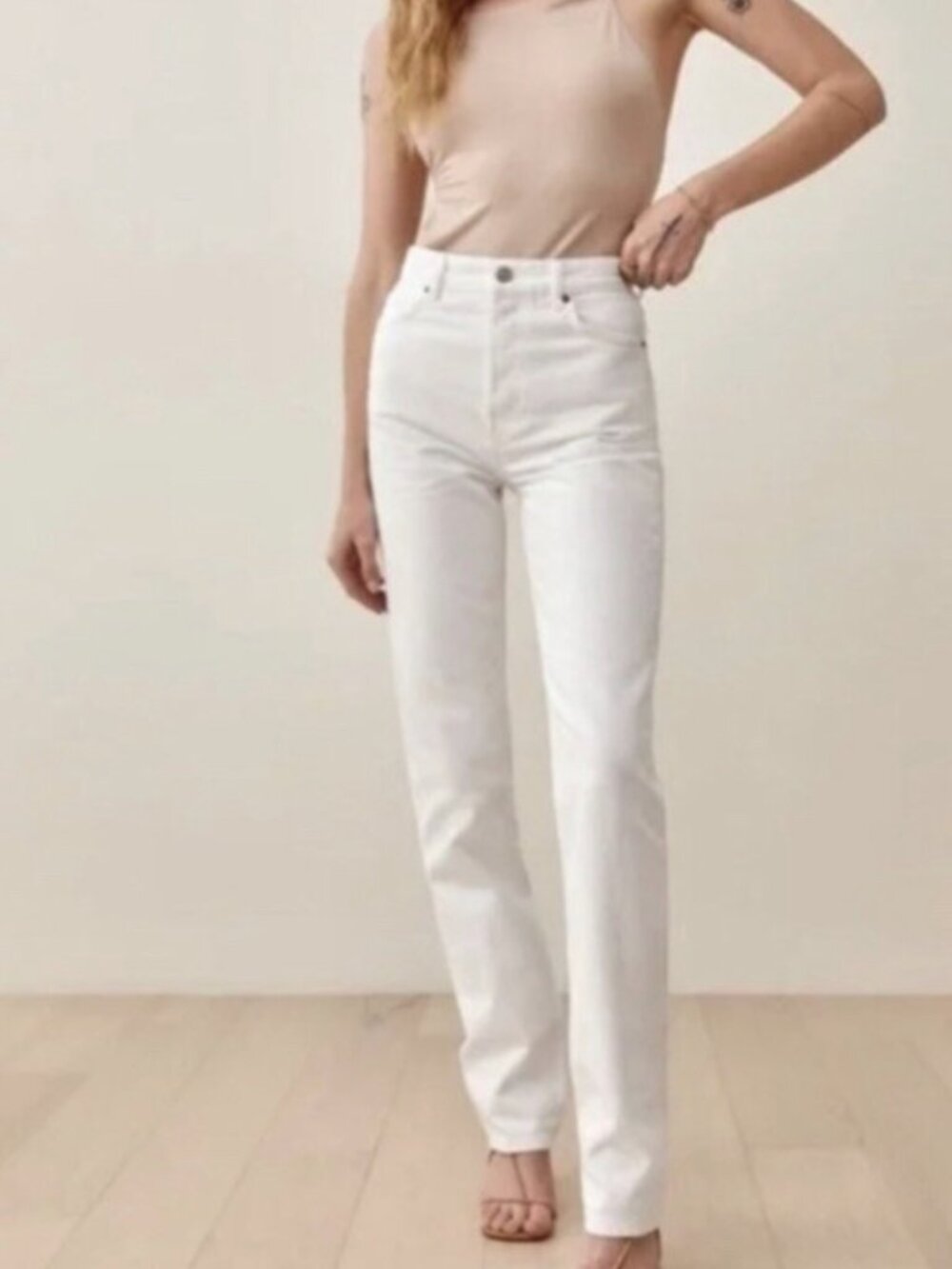 Reformation Cynthia High Rise Straight Jeans (Long) - White